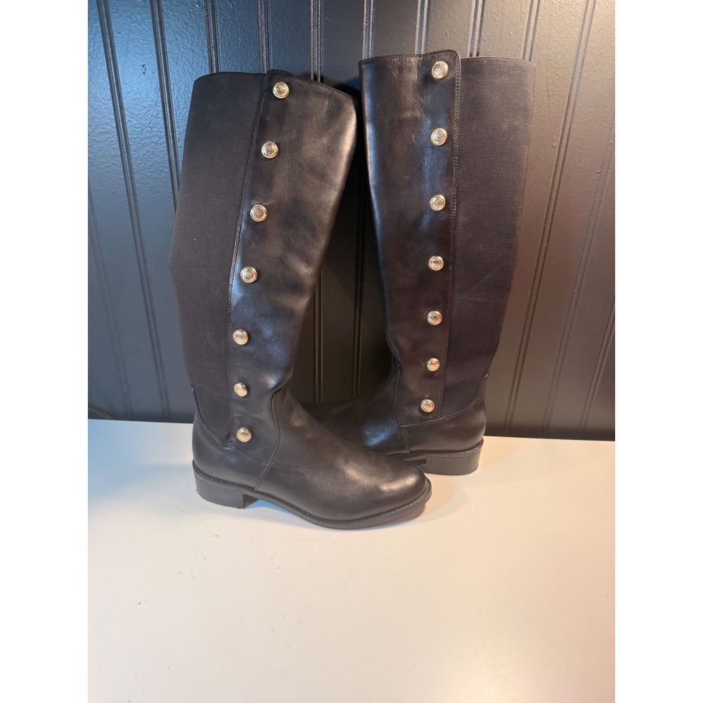 Vince Camuto Jacilla2 Black Leather Gold Button Riding Boots womens 7M 37